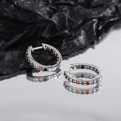 1 Pair Retro Multicolor 925 Silver Inlay Zircon Hoop Earrings