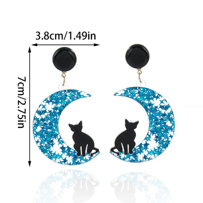 1 Pair Retro Novelty Artistic Animal Moon Cat Arylic Drop Earrings