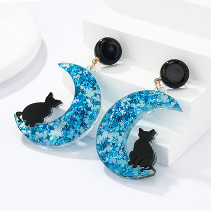 1 Pair Retro Novelty Artistic Animal Moon Cat Arylic Drop Earrings