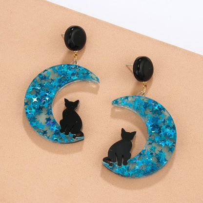 1 Pair Retro Novelty Artistic Animal Moon Cat Arylic Drop Earrings