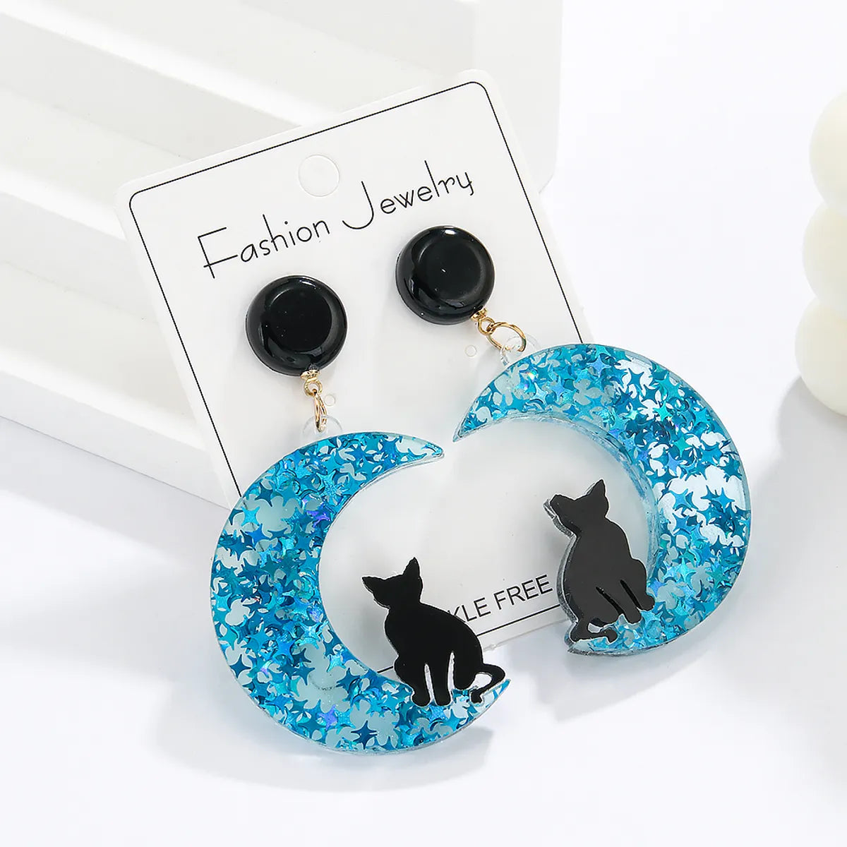 1 Pair Retro Novelty Artistic Animal Moon Cat Arylic Drop Earrings