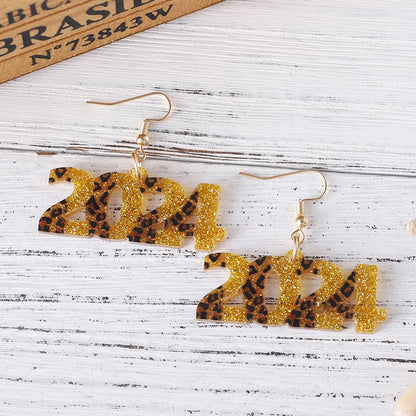 1 Pair Retro Number Printing Arylic Drop Earrings