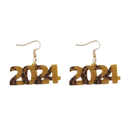 1 Pair Retro Number Printing Arylic Drop Earrings