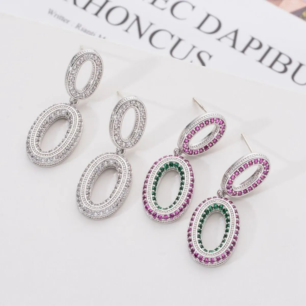 1 Pair Retro O-shape Plating Inlay Copper Zircon White Gold Plated Drop Earrings