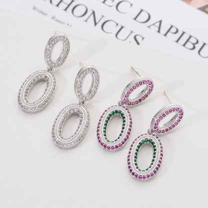 1 Pair Retro O-shape Plating Inlay Copper Zircon White Gold Plated Drop Earrings