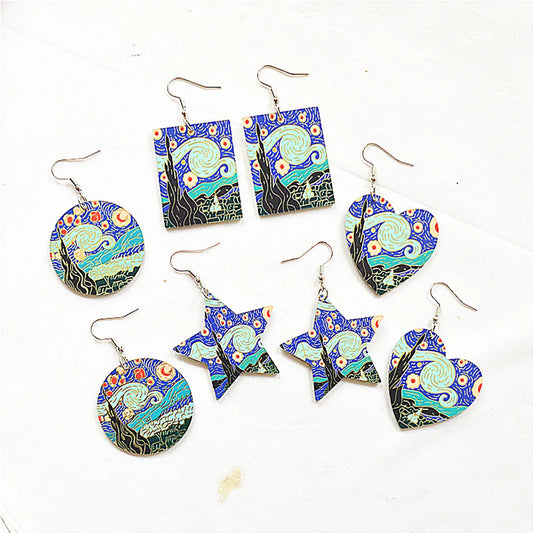 1 Pair Retro Oil Painting Arylic Metal Drop Earrings