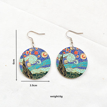 1 Pair Retro Oil Painting Arylic Metal Drop Earrings