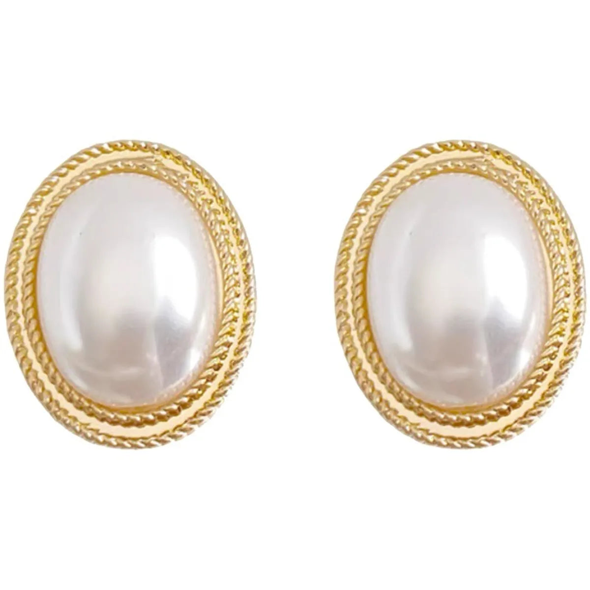 1 Pair Retro Oval Inlay Alloy Artificial Pearls Ear Studs