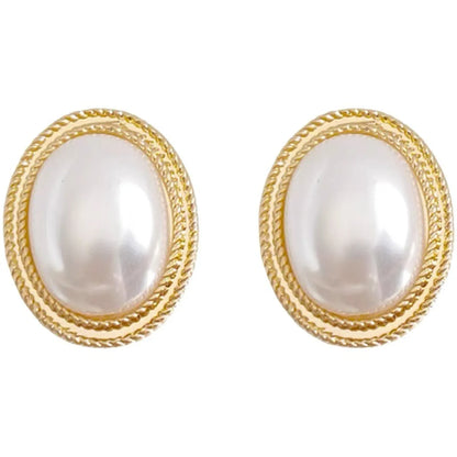 1 Pair Retro Oval Inlay Alloy Artificial Pearls Ear Studs