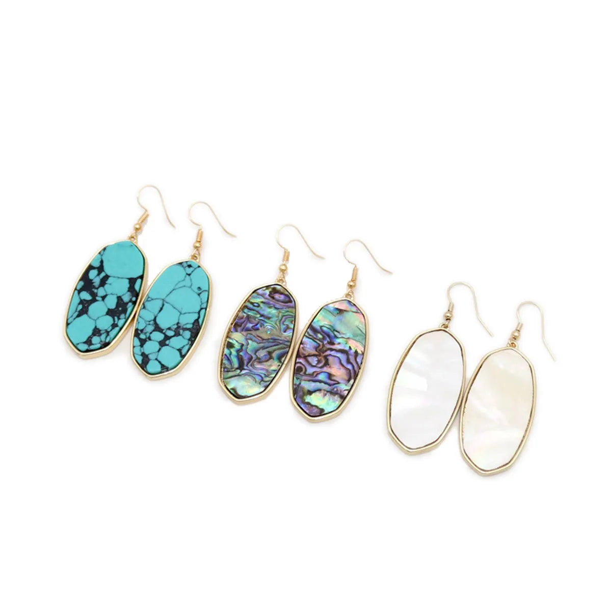 1 Pair Retro Oval Leopard Alloy Straw Inlay Pu Turquoise Shell Women's Drop Earrings