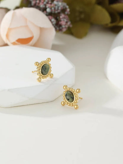 1 Pair Retro Oval Plating Inlay Stainless Steel Turquoise 18k Gold Plated Ear Studs