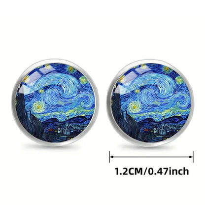 1 Pair Retro Pastoral Simple Style Sunflower Starry Sky Inlay Alloy Glass Ear Studs