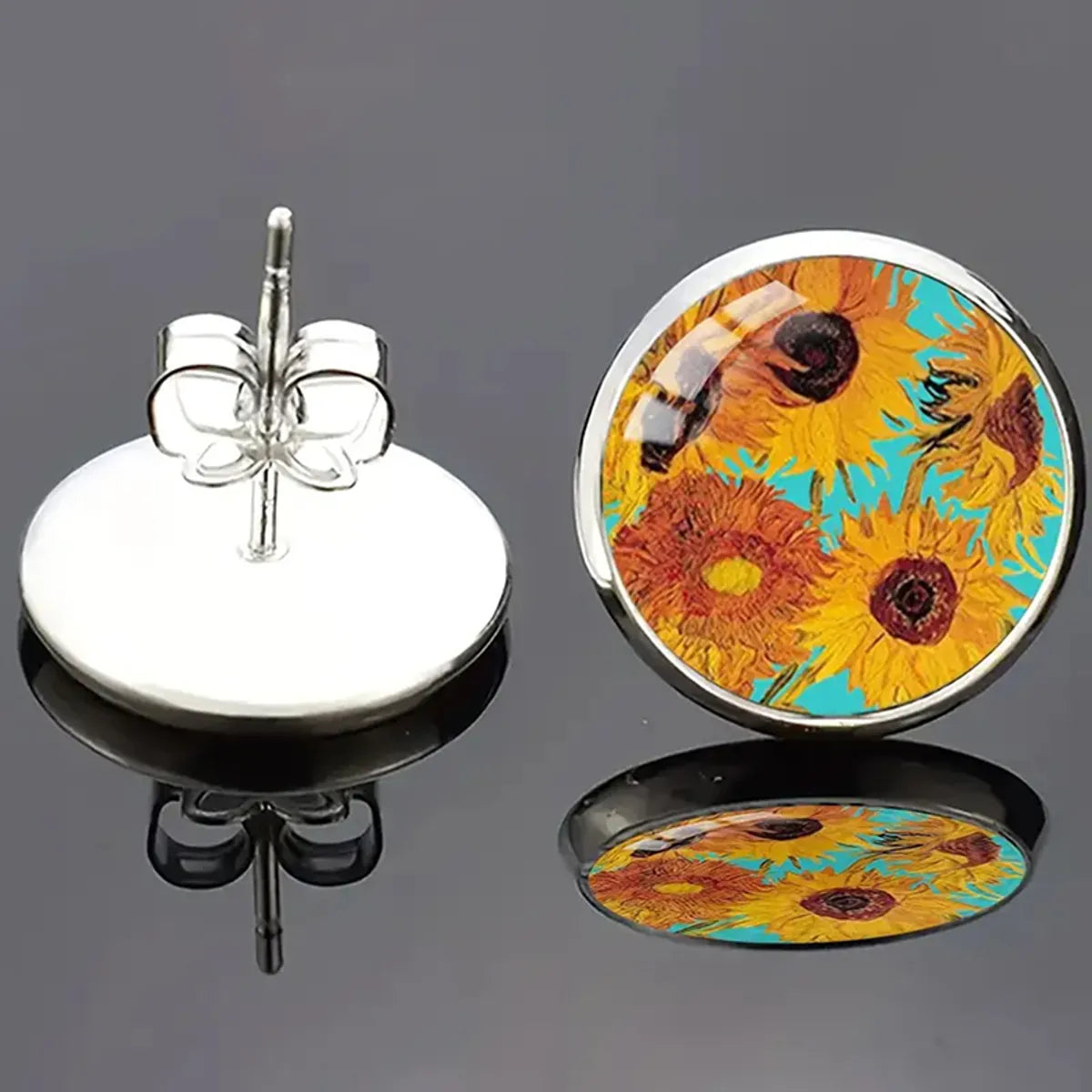 1 Pair Retro Pastoral Simple Style Sunflower Starry Sky Inlay Alloy Glass Ear Studs