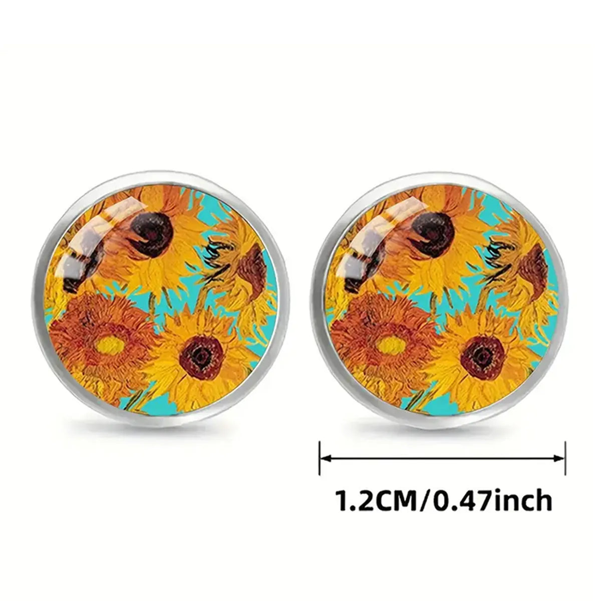 1 Pair Retro Pastoral Simple Style Sunflower Starry Sky Inlay Alloy Glass Ear Studs