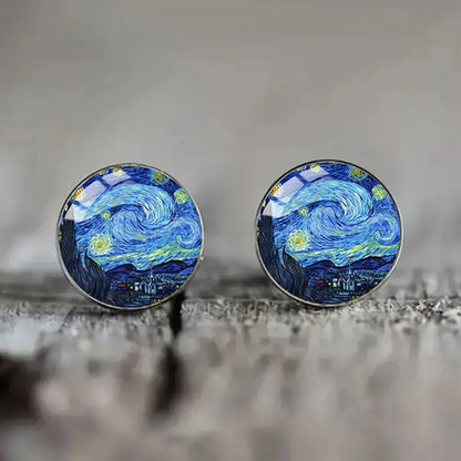 1 Pair Retro Pastoral Simple Style Sunflower Starry Sky Inlay Alloy Glass Ear Studs