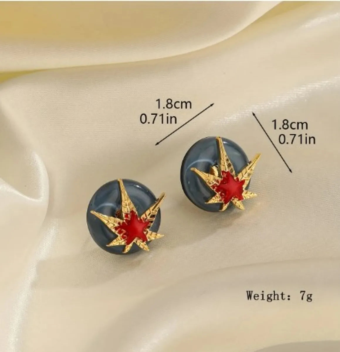 1 Pair Retro Pentagram Maple Leaf Enamel Inlay Glass Copper Glass 18K Gold Plated Ear Studs