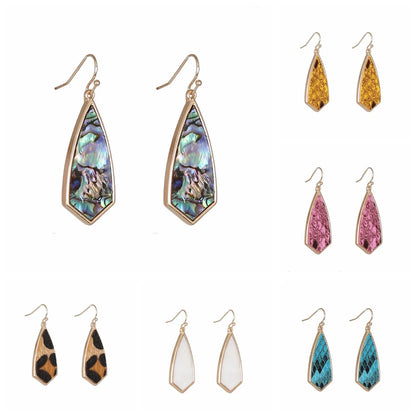 1 Pair Retro Polygon Leopard Inlay Alloy Pu Shell Drop Earrings