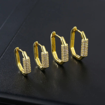 1 Pair Retro Polygon Plating Inlay Copper Zircon White Gold Plated Gold Plated Earrings