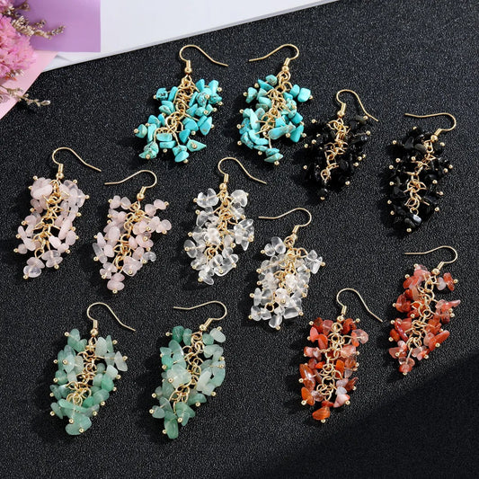 1 Pair Retro Printing Natural Stone Crystal Drop Earrings