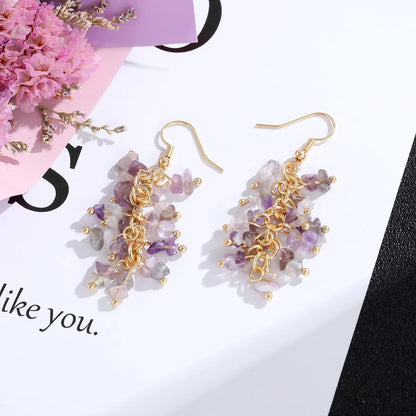 1 Pair Retro Printing Natural Stone Crystal Drop Earrings