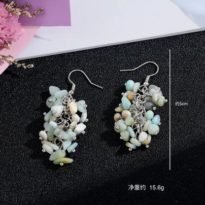 1 Pair Retro Printing Natural Stone Crystal Drop Earrings