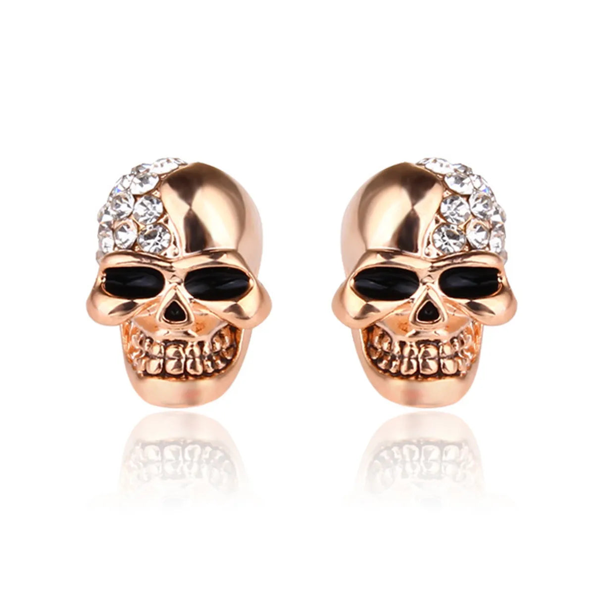 1 Pair Retro Punk Skull Plating Inlay Alloy Rhinestones 18k Gold Plated Rose Gold Plated Ear Studs