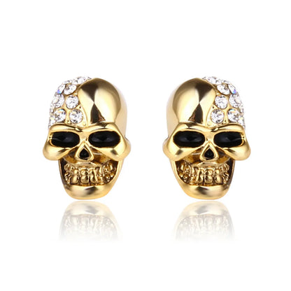 1 Pair Retro Punk Skull Plating Inlay Alloy Rhinestones 18k Gold Plated Rose Gold Plated Ear Studs