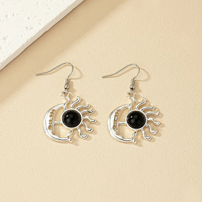 1 Pair Retro Punk Sun Moon Inlay Alloy Artificial Gemstones Ear Hook