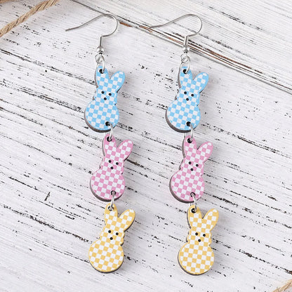 1 Pair Retro Rabbit Wood Drop Earrings