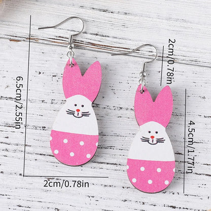 1 Pair Retro Rabbit Wood Drop Earrings