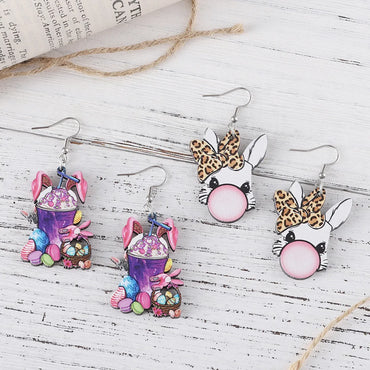 1 Pair Retro Rabbit Wood Drop Earrings