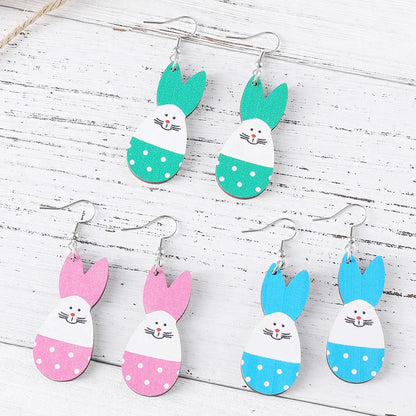 1 Pair Retro Rabbit Wood Drop Earrings