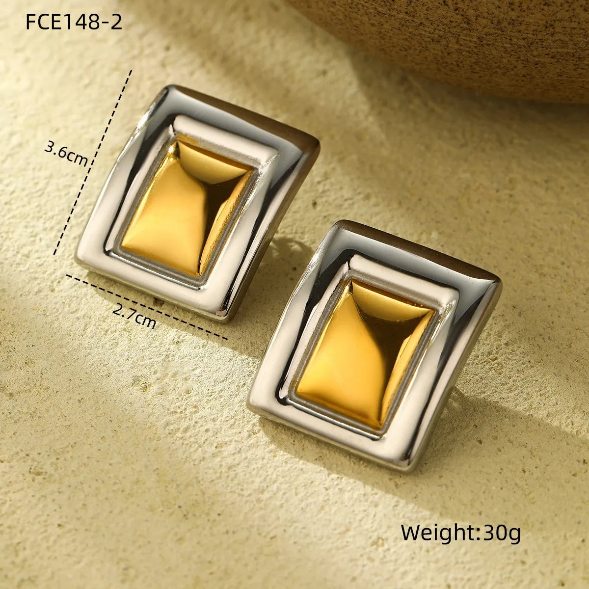 1 Pair Retro Rectangle 304 Stainless Steel Ear Studs