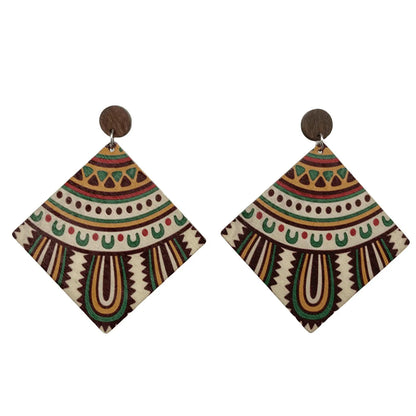 1 Pair Retro Rhombus Stoving Varnish Wood Drop Earrings