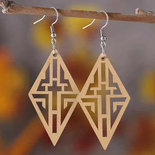 1 Pair Retro Rhombus Wood Drop Earrings