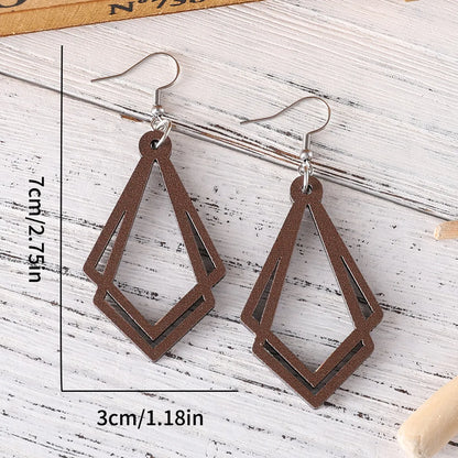 1 Pair Retro Rhombus Wood Drop Earrings