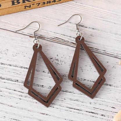 1 Pair Retro Rhombus Wood Drop Earrings