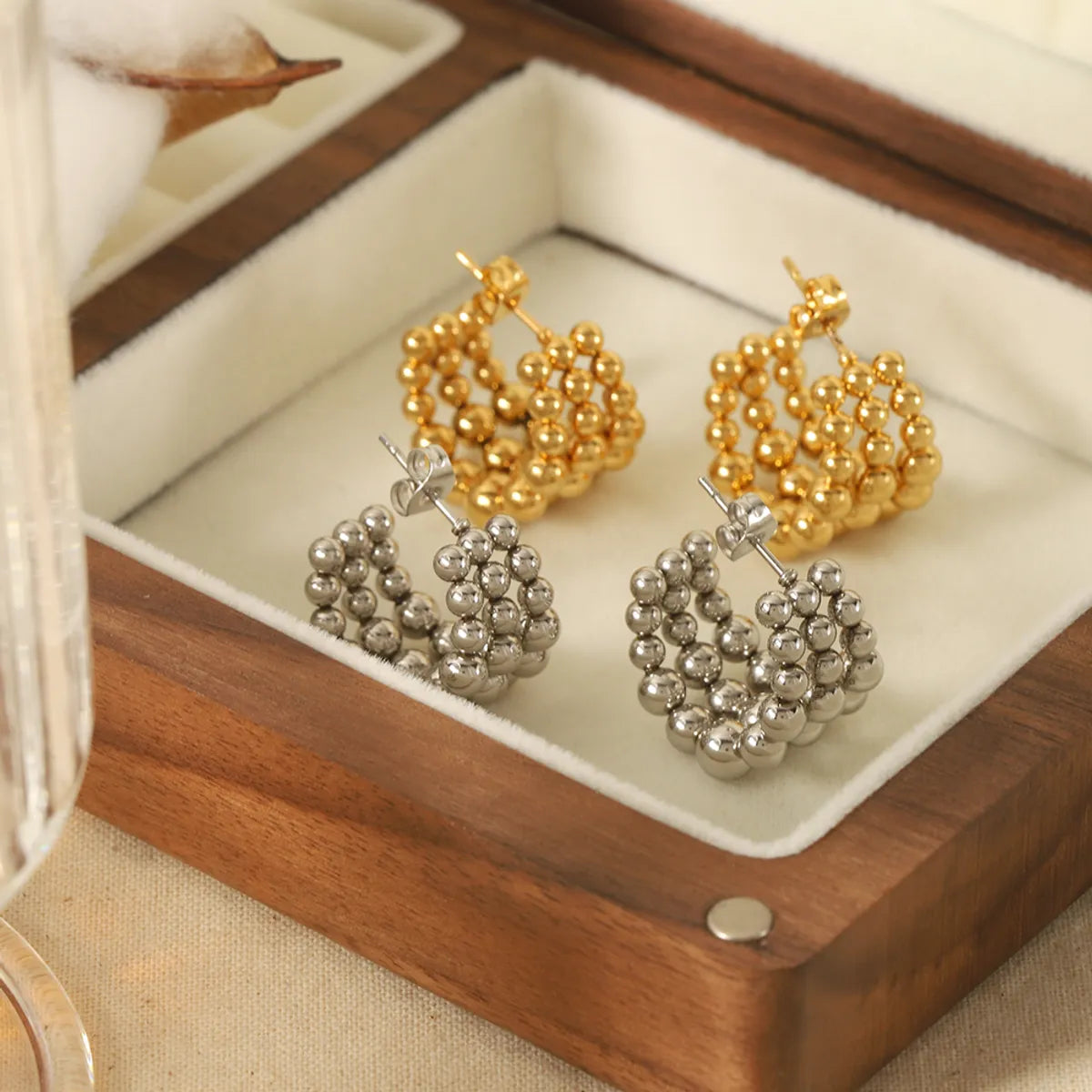 1 Pair Retro Roman Style C Shape Polishing Plating 304 Stainless Steel 18K Gold Plated Ear Studs