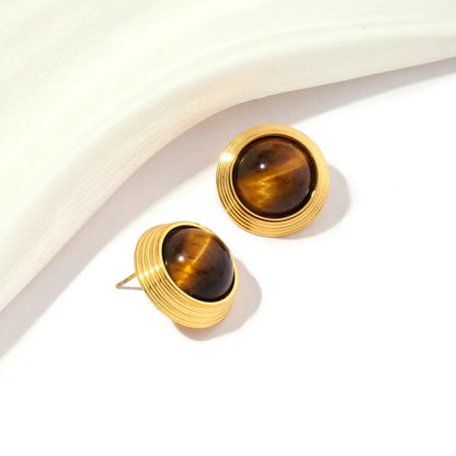 1 Pair Retro Roman Style Geometric Inlay Titanium Steel Artificial Pearls 18K Gold Plated Ear Studs