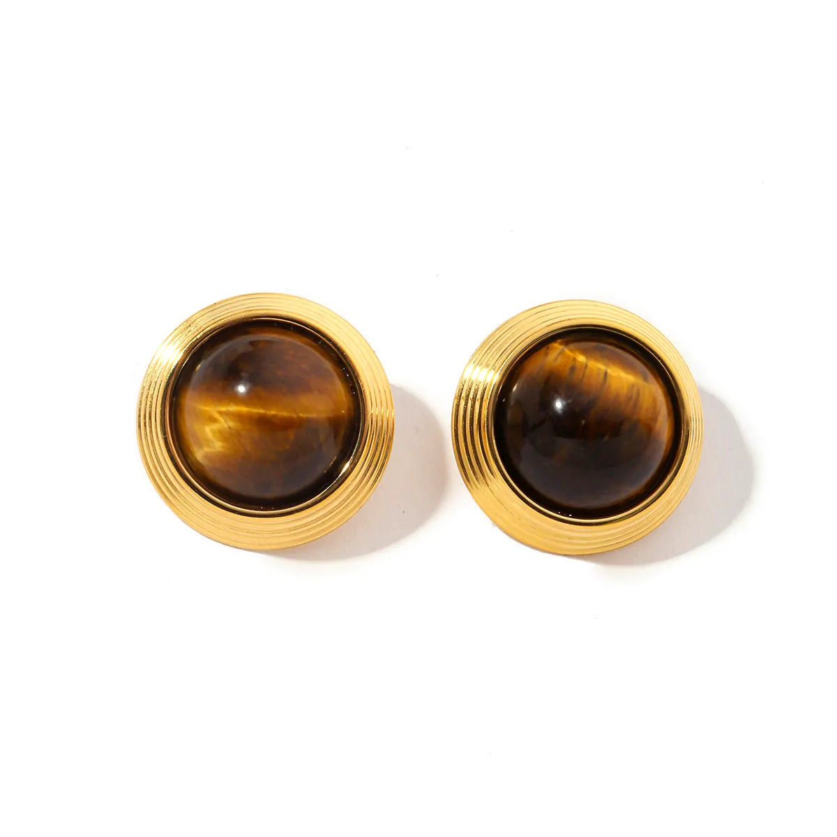 1 Pair Retro Roman Style Geometric Inlay Titanium Steel Artificial Pearls 18K Gold Plated Ear Studs