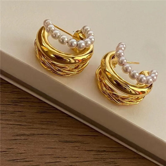 1 Pair Retro Roman Style Geometric Plating Copper Ear Studs