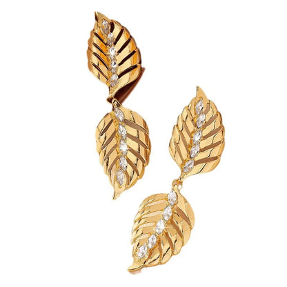 1 Pair Retro Roman Style Leaf Plating Inlay Alloy Zircon Drop Earrings