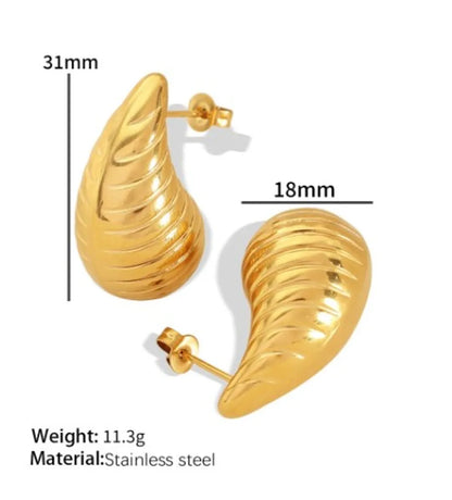 1 Pair Retro Roman Style Water Droplets Plating Titanium Steel 18K Gold Plated Ear Studs