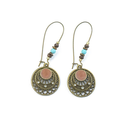 1 Pair Retro Round Alloy Patchwork Women'S Drop Earrings