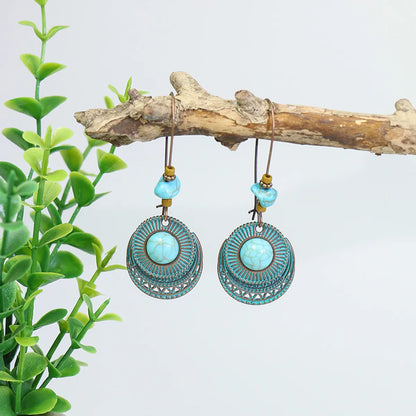 1 Pair Retro Round Alloy Patchwork Women'S Drop Earrings