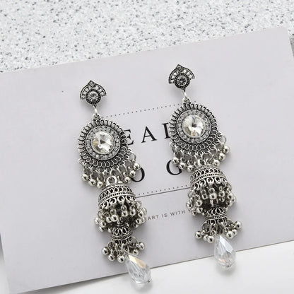 1 Pair Retro Round Bell Pearl Plating Inlay Alloy Acrylic Gem Drop Earrings