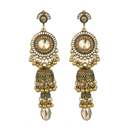 1 Pair Retro Round Bell Pearl Plating Inlay Alloy Acrylic Gem Drop Earrings