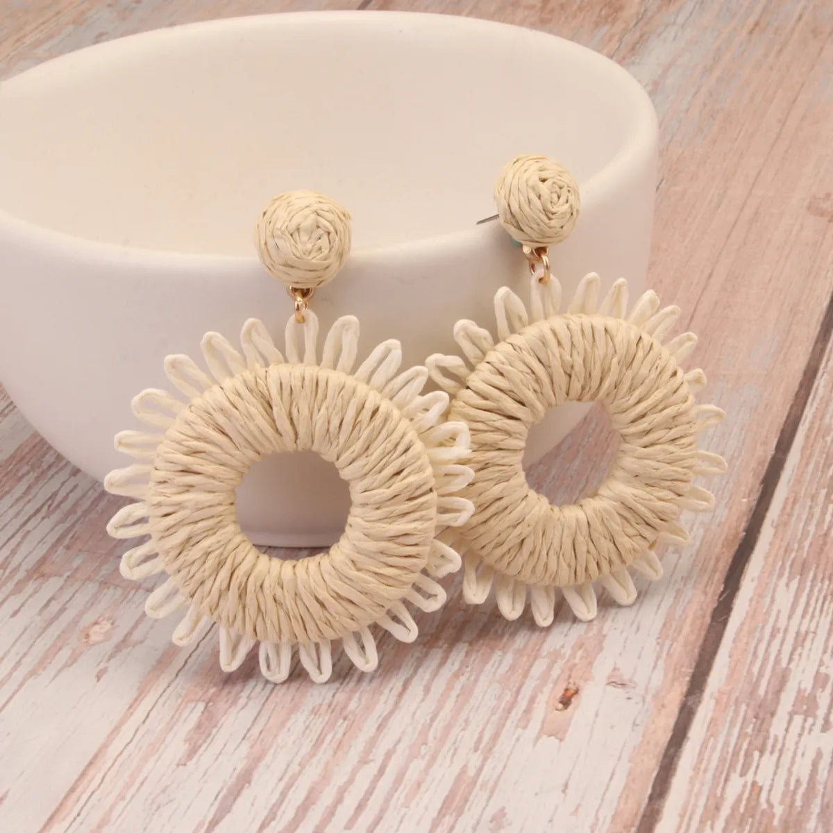 1 Pair Retro Round Braid Paper Drop Earrings