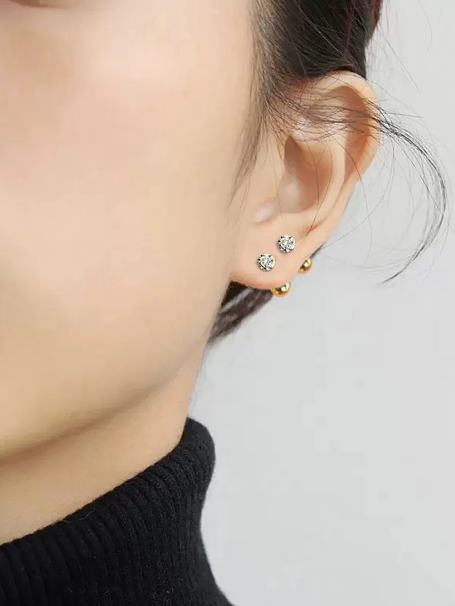 1 Pair Retro Round Inlay Stainless Steel Zircon Ear Studs