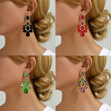 1 Pair Retro Round Inlay Zinc Alloy Glass Drop Earrings